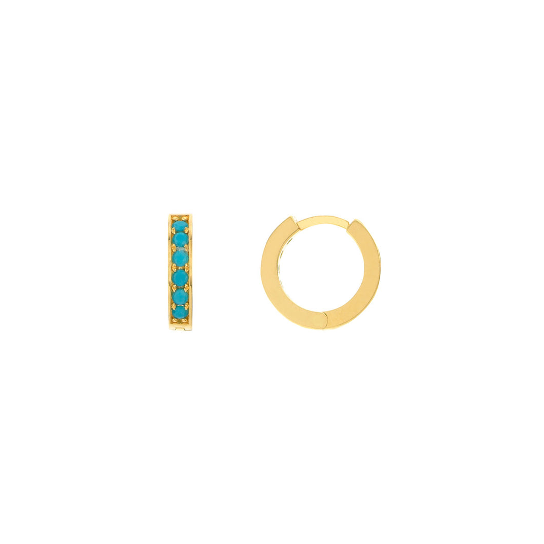 Turquoise set in 14K Yellow Gold Huggie Earrings