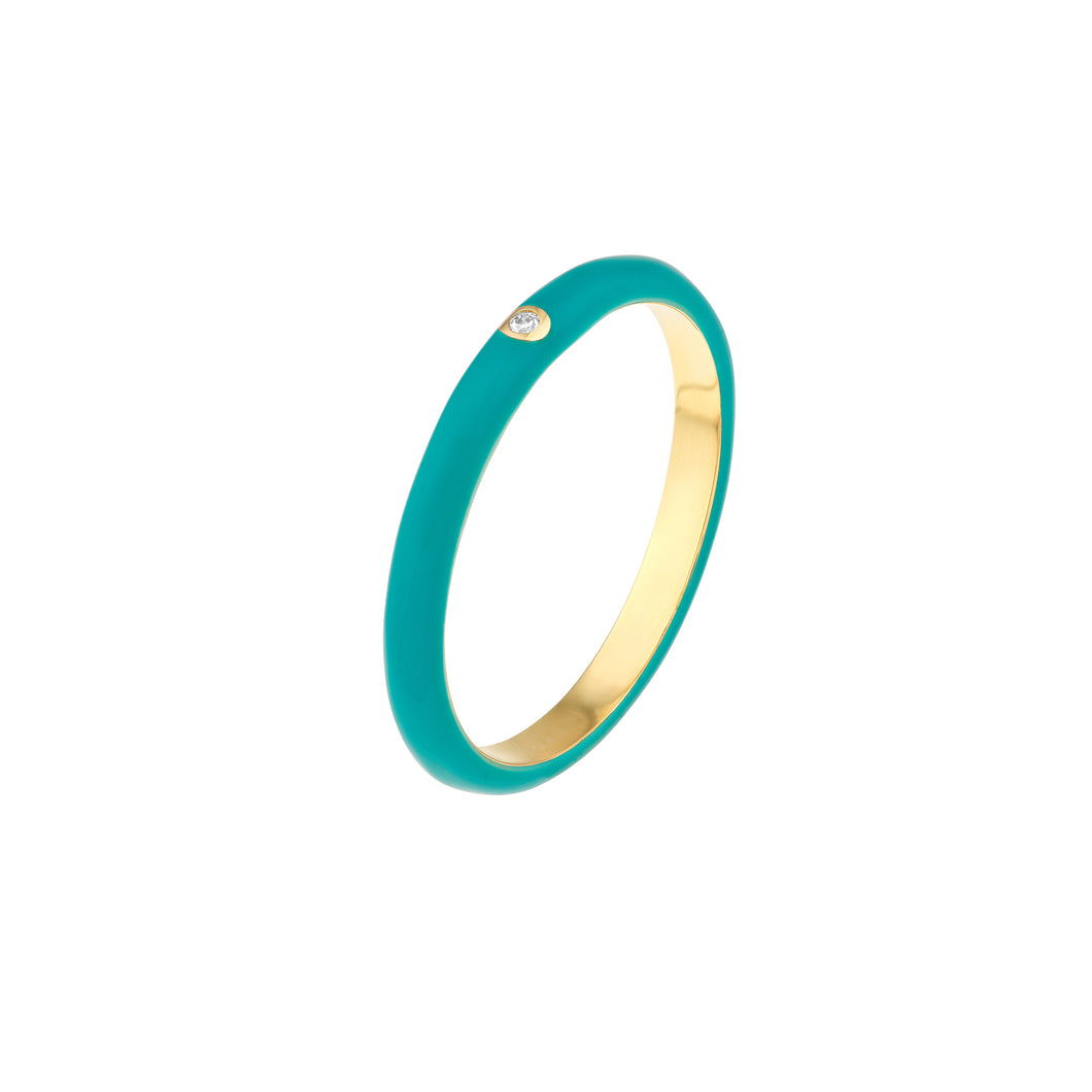 14KY Teal enamel band with diamond bezel