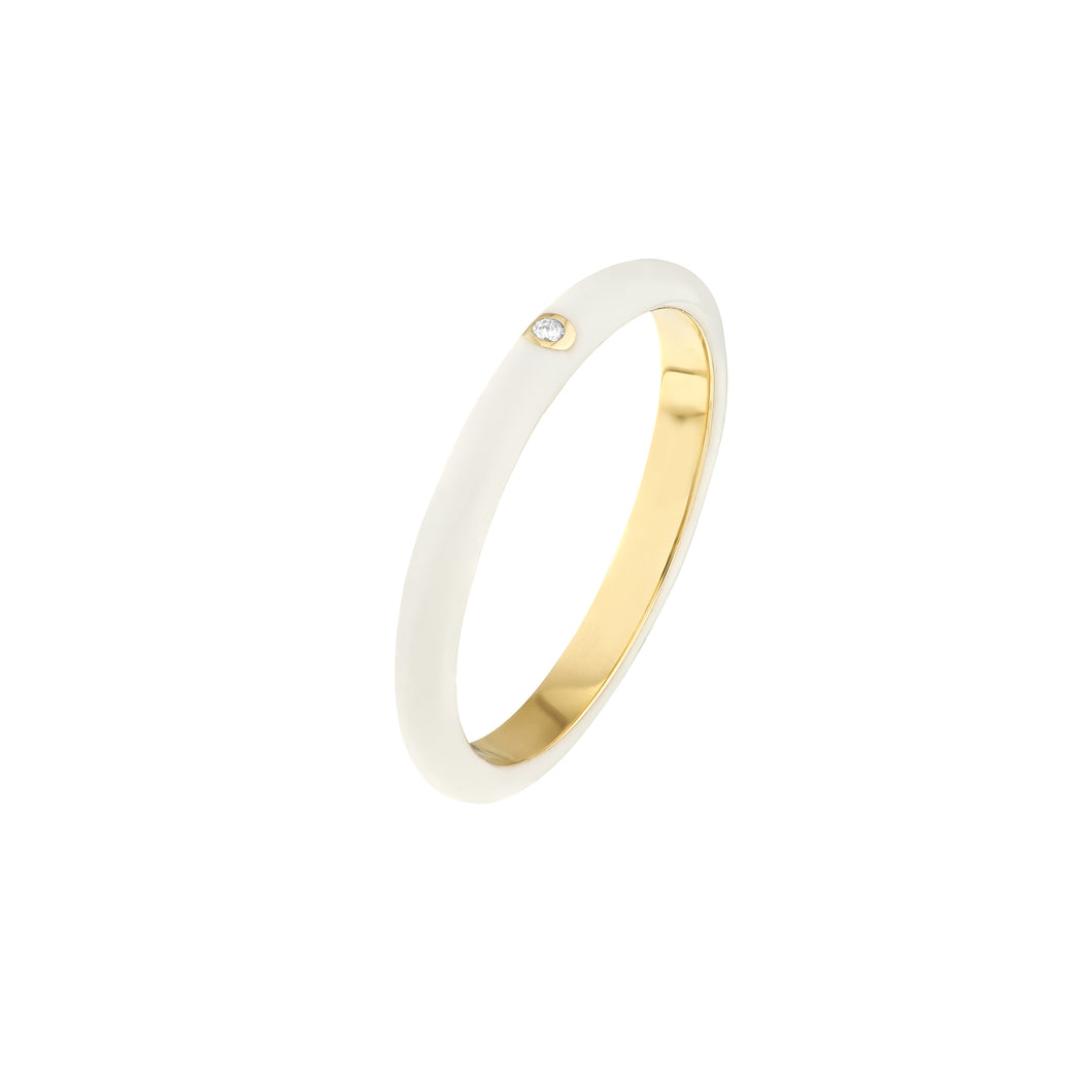14KY White enamel band with diamond bezel