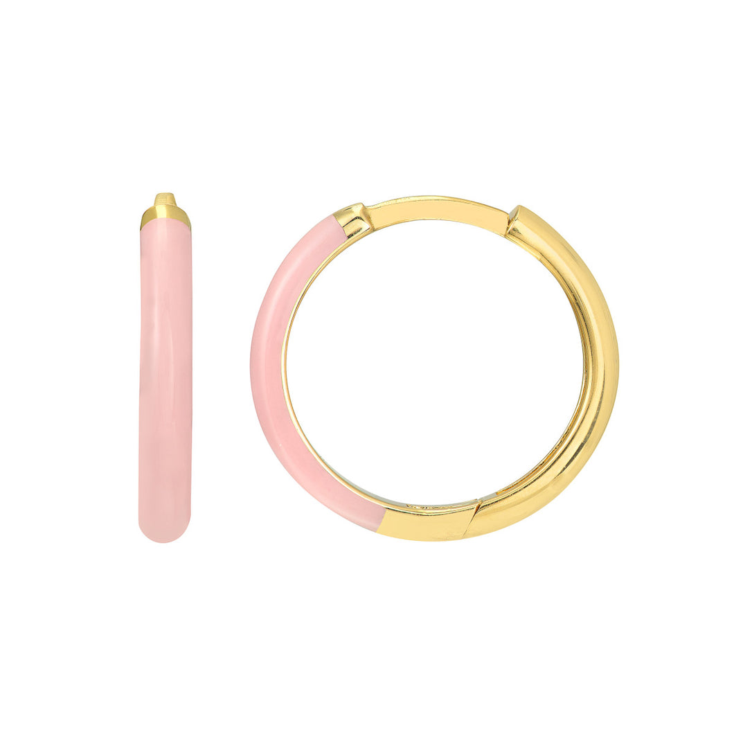14KY gold hoops with Pink enamel 11x2mm