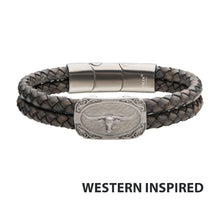 Load image into Gallery viewer, INOX Braided Leather with Longhorn Bracelet 8.5-8.75&quot;
