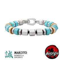 Load image into Gallery viewer, INOX Bushido Turquoise &amp; Stainless Steel beaded Bracelet- HONESTY &amp; SENCERITY

