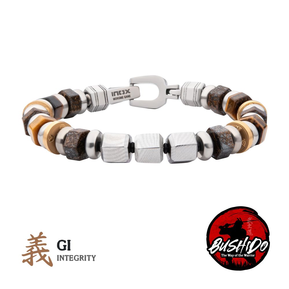 INOX Tiger's Eye, Bronzite & Stainless Steel Beaded Bracelet- INTERITY