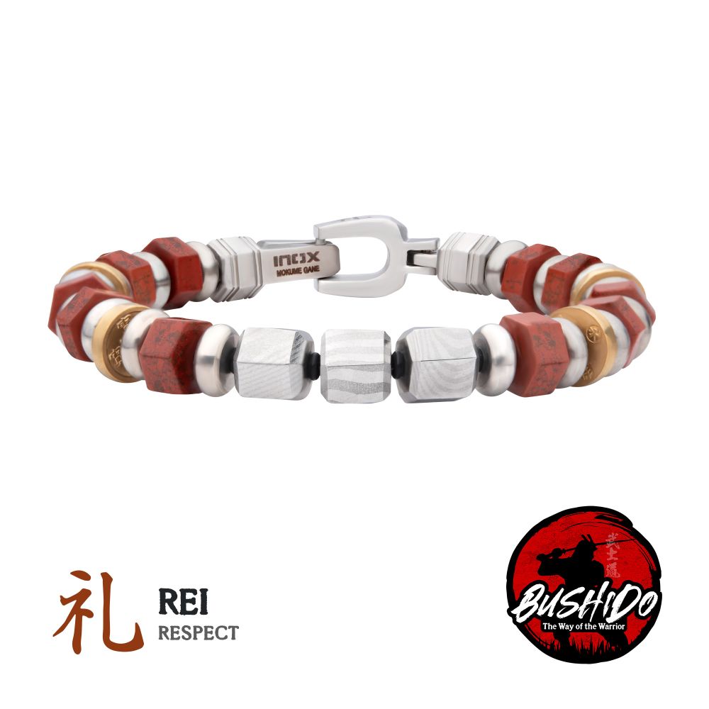 INOX Bushido Jasper & Stainless Steel Beaded Bracelet- RESPECT