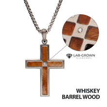 Load image into Gallery viewer, INOX Wood Inlay with Lab-Grown Diamond Cross Pendant 24"
