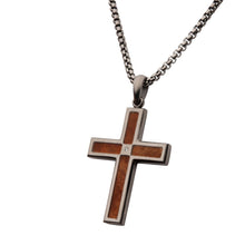 Load image into Gallery viewer, INOX Wood Inlay with Lab-Grown Diamond Cross Pendant 24"
