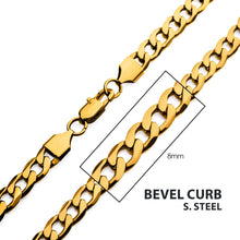 Load image into Gallery viewer, INOX 8mm Stainless Steel 18Kt Gold IP Bevel Curb Chain Necklace 22"
