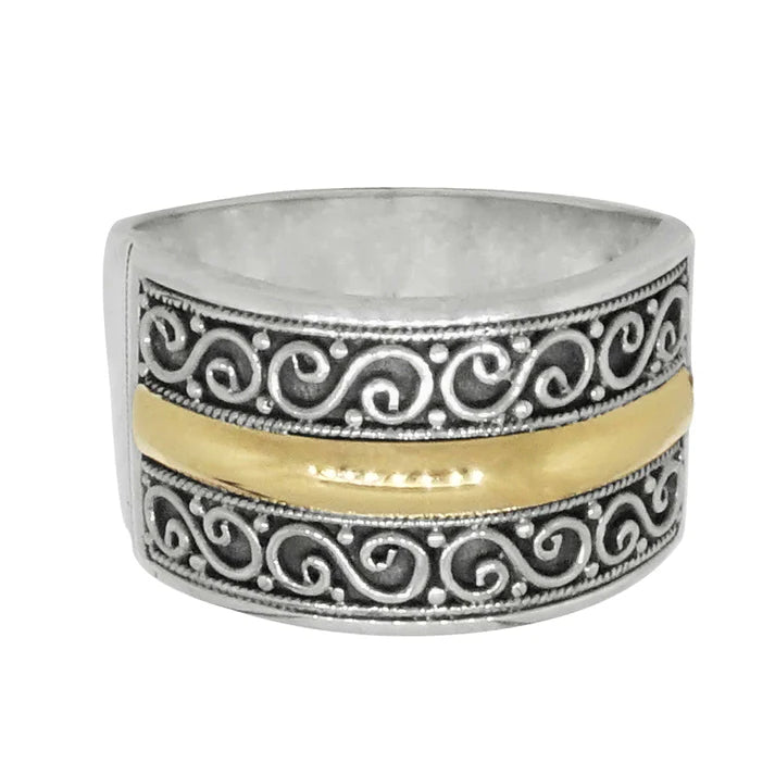 Luna SS Arabesque Ring with 18k Gold Accents