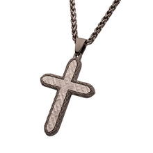 Load image into Gallery viewer, INOX Gun Metal Stainless Steel Cross on Gun Metal IP Wheat Chain 24"
