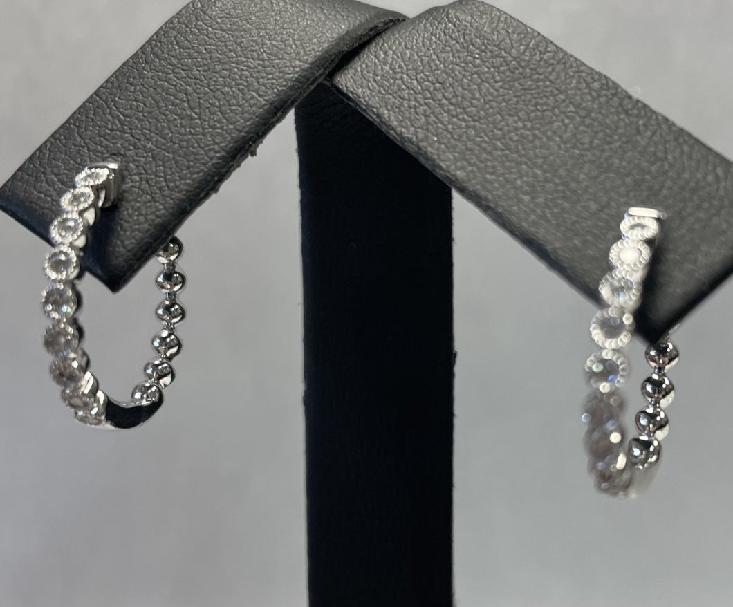 14k White Gold Diamond Huggie Earrings