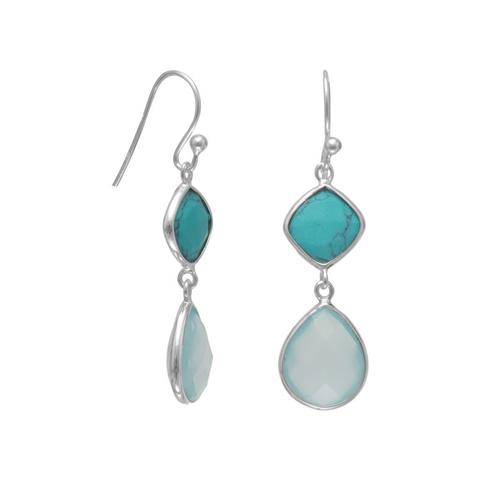 Turquoise and Sea Green Chalcedony Drop Earrings