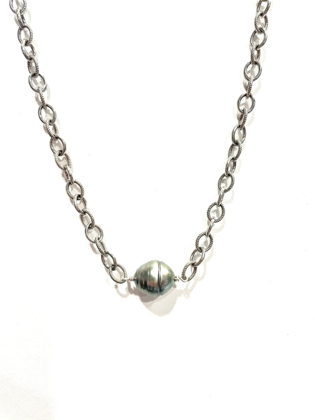 Oxidized Sterling Silver And Tahitian Pearl Station Necklace
