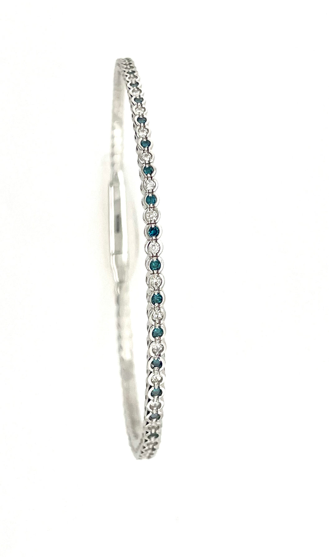 14K White Gold Blue And White Diamond Flexible Bracelet