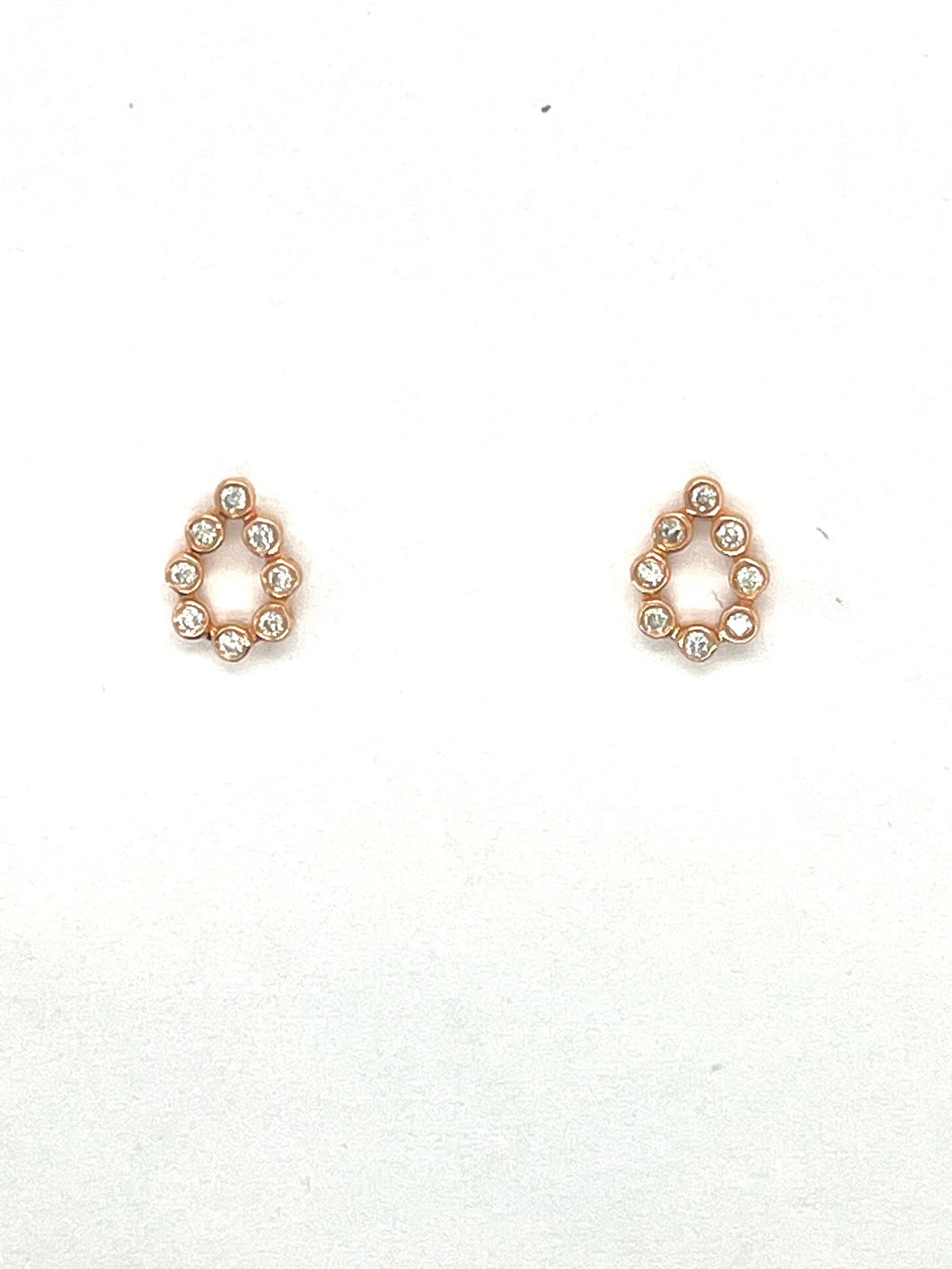 14K Rose Gold Smooth Bezel Set Diamond  Open Pear Shape  Studs
