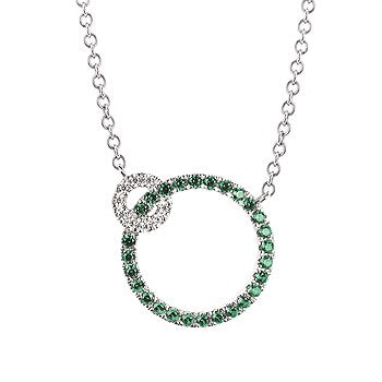 14KW Diamond & Emerald Double Circle Pendant