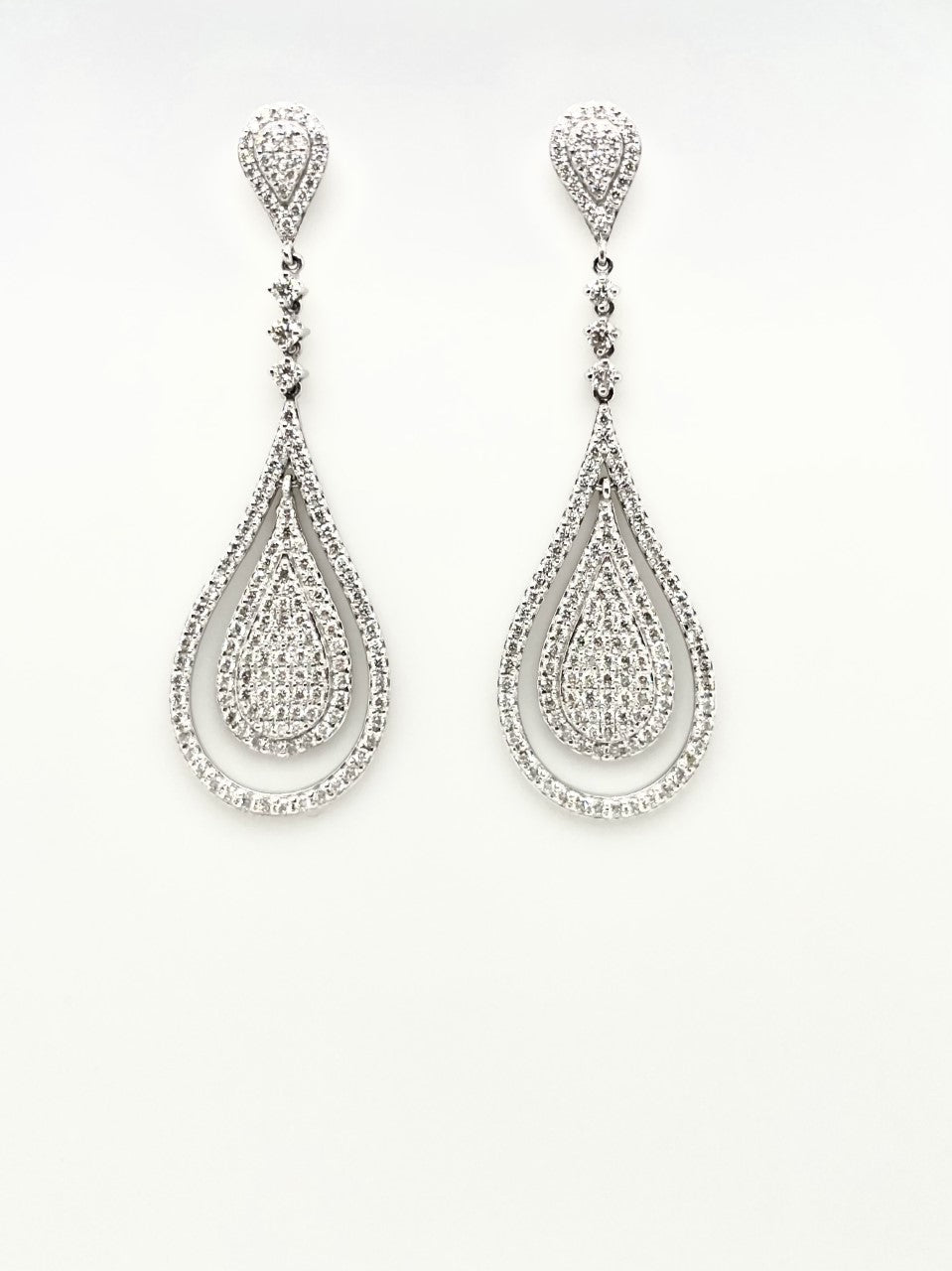 14K White Gold Chandelier Style Diamond Earrings