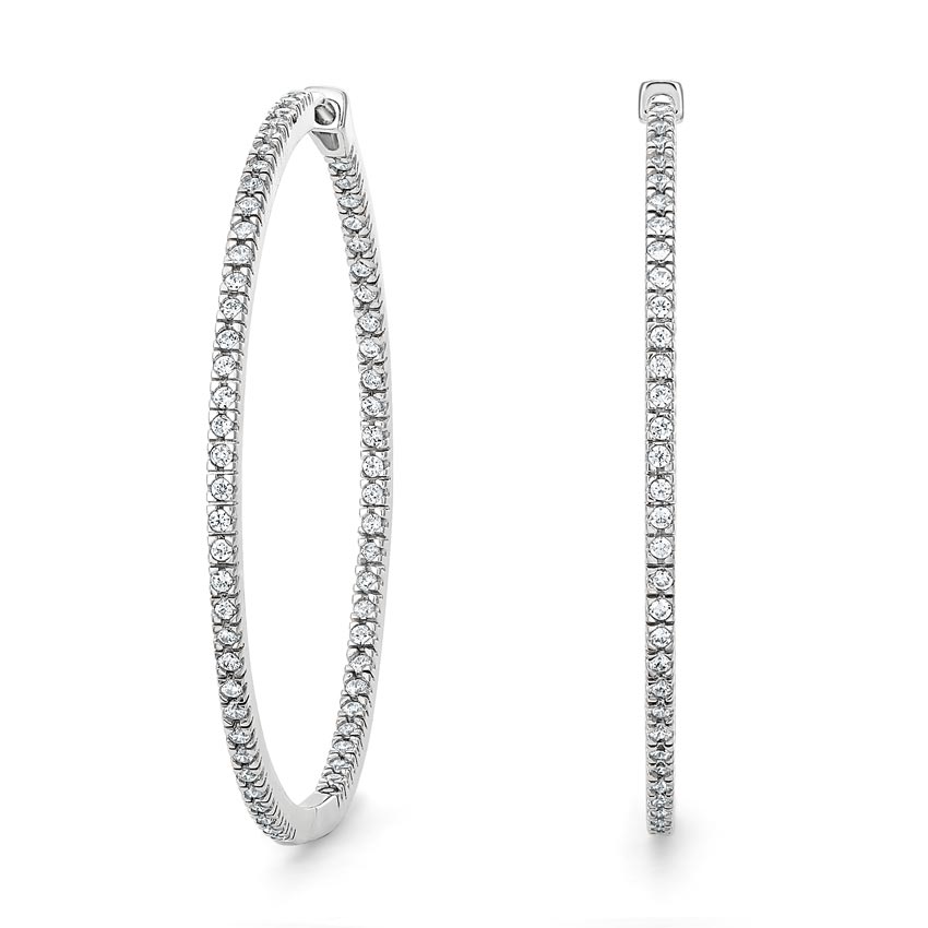 14K White Gold .35CTW Diamond Inside Out Hoop Earrings