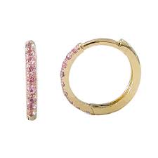 14K Yellow Gold Pink Sapphire Huggie Earrings
